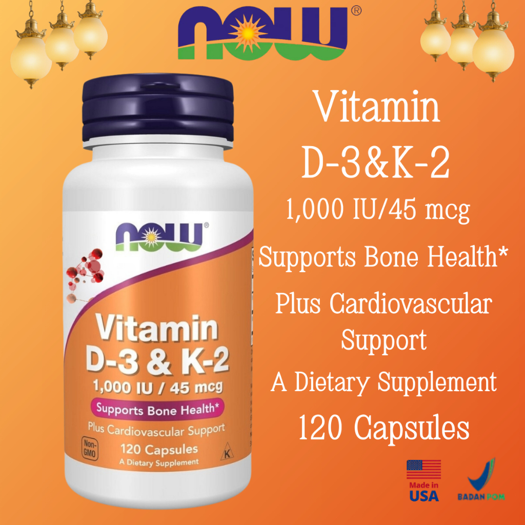 NOW Foods Vitamin D3/K2, 120 kapsul, untuk kesehatan tulang, dukungan kardiovaskular dan sistem imun