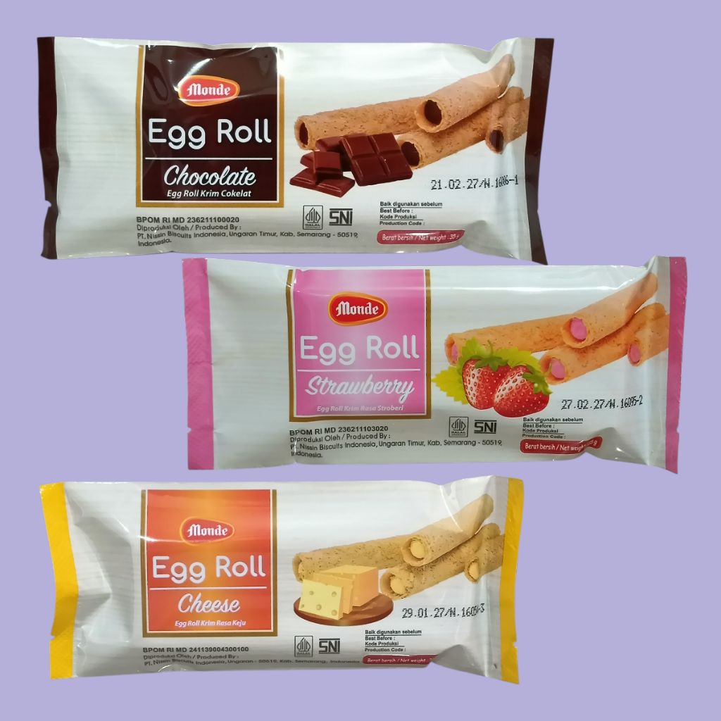 MONDE EGG ROLL STICK Coklat, Stroberi & Keju Biscuit 35gr (10 pcs/pack]