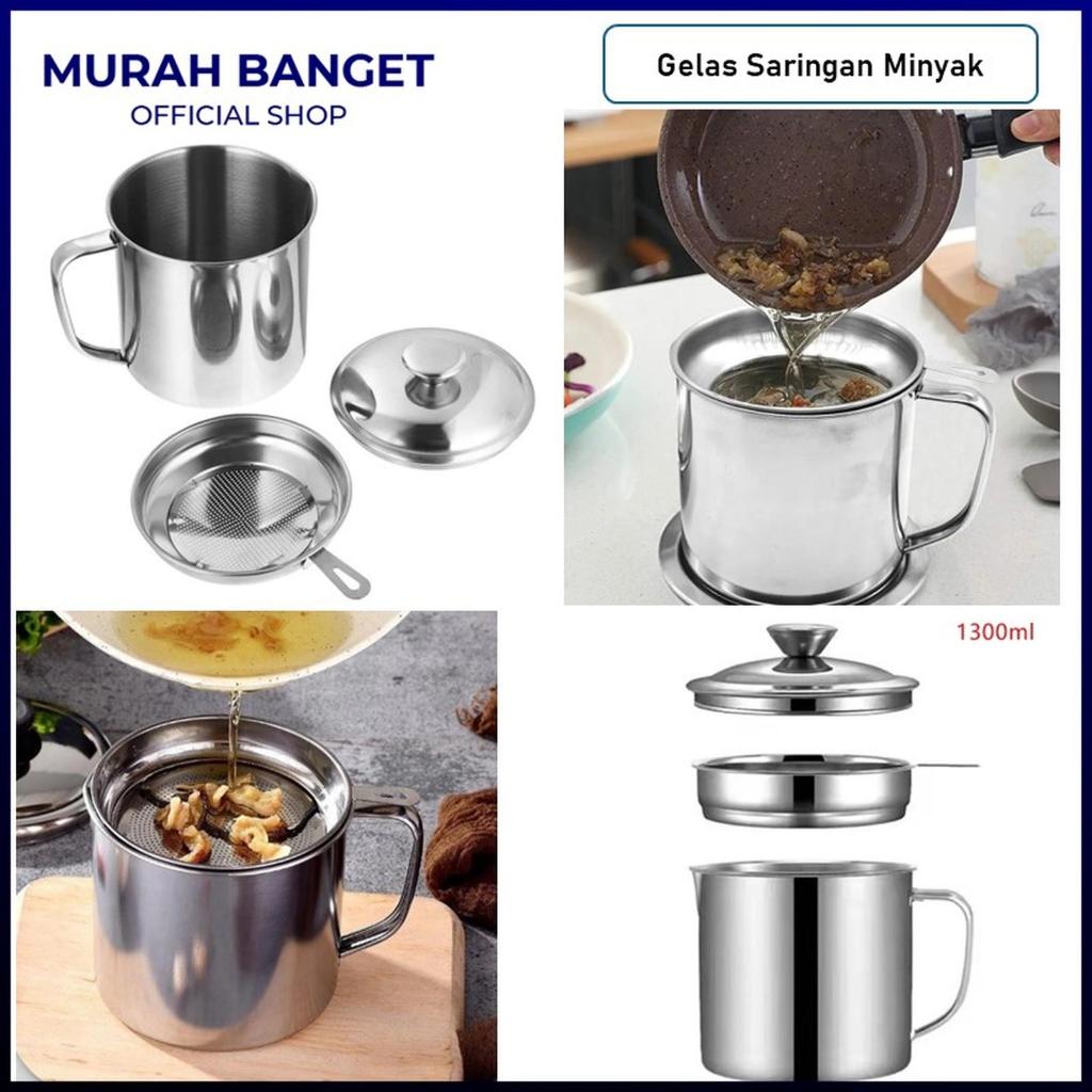 Wadah Saringan Minyak Oil Pot Stainless Gelas Saringan Minyak Oil Filter Pot