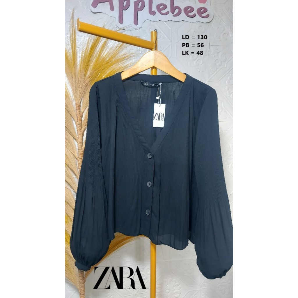 BLUS SIFON PLISKET LENGAN BALON BY ZARA