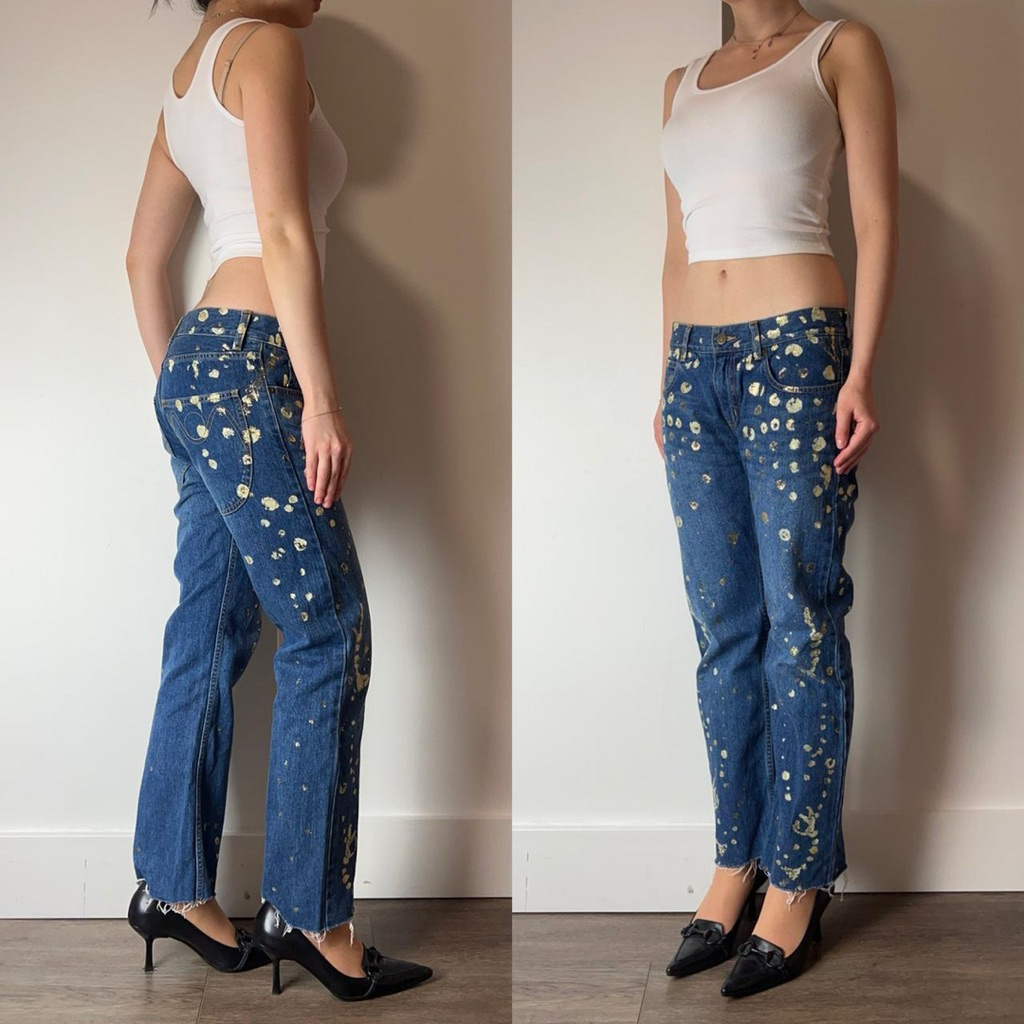 Tsumori Chisato Issey Miyke Gold Splatter Hand Painted Short Jeans