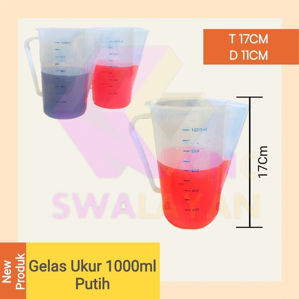 ( AJ ) Gelas Ukur 1000ml // Gelas Takar Warna Transparant // Gelas Ukur Bahan Plastik Tebal