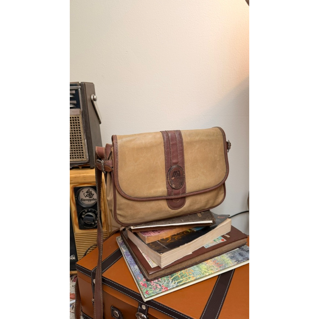 Trlalucnta | Tas Vintage Selempang Lawas Jadul Wanita Laki-Laki Kulit