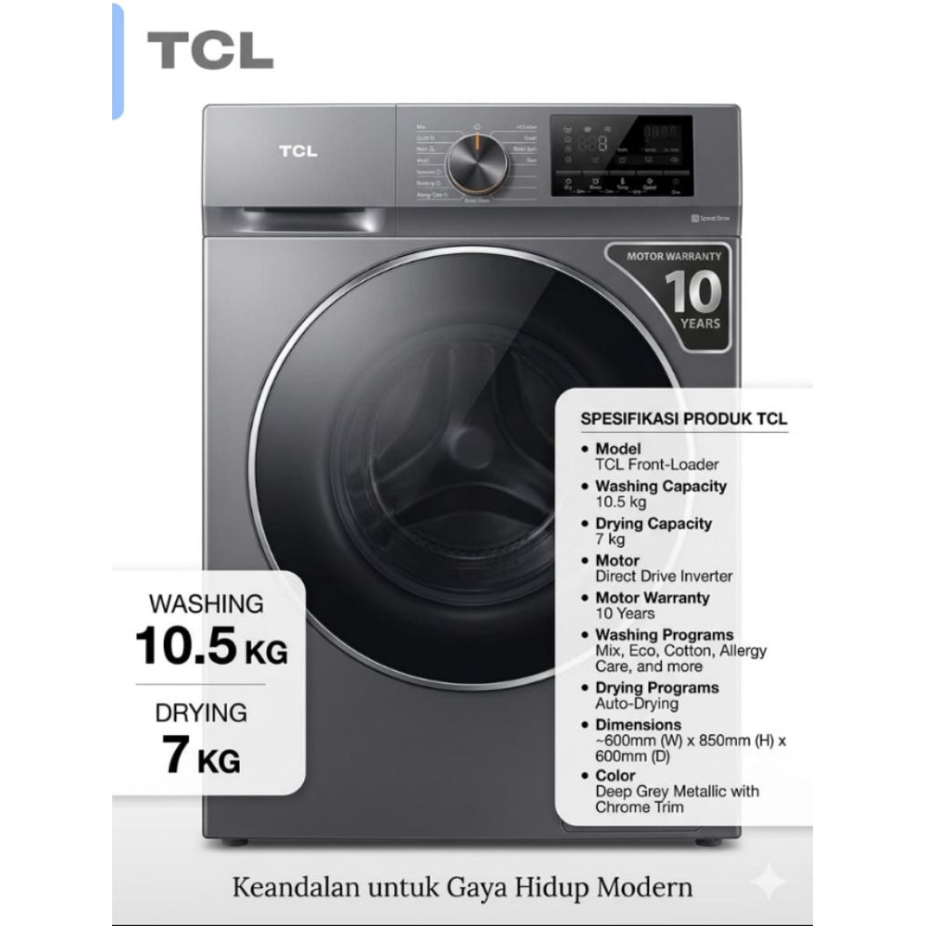 MESIN CUCI TCL FRONT LOADER BEKAS SEKALI PAKAI