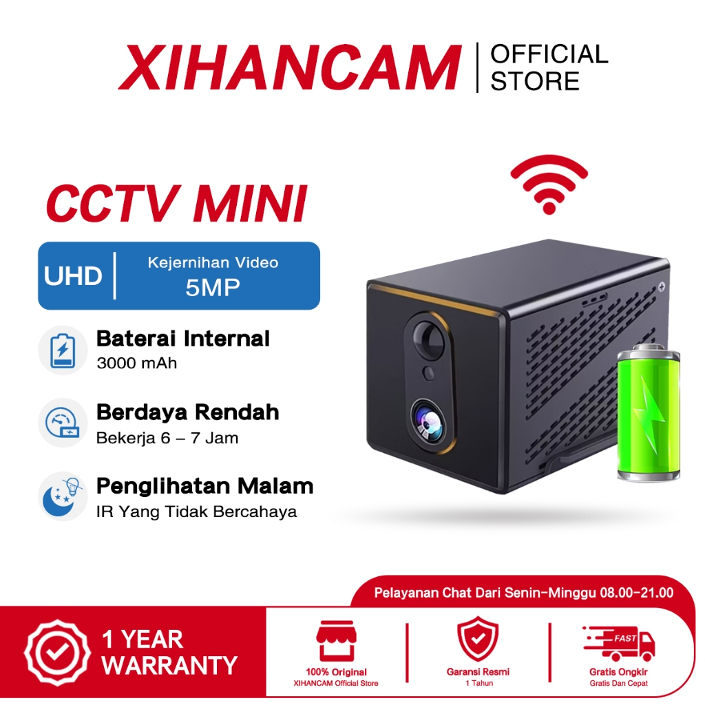 XIHANCAM 5MP CCTV Mini Wifi Kamera Mini CCTV Kecil Tersembunyi CCTV Baterai Tanpa Kabel Konek HP