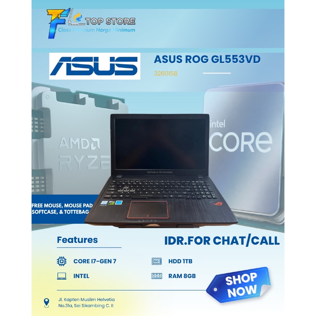 LAPTOP ASUS ROG GL553VD CORE I7-GEN 7 HDD 1TB/8GB