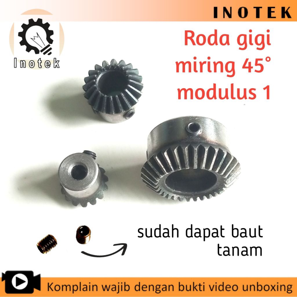 Roda gigi miring 45 derajat modulus 1 bevel gear gir miring