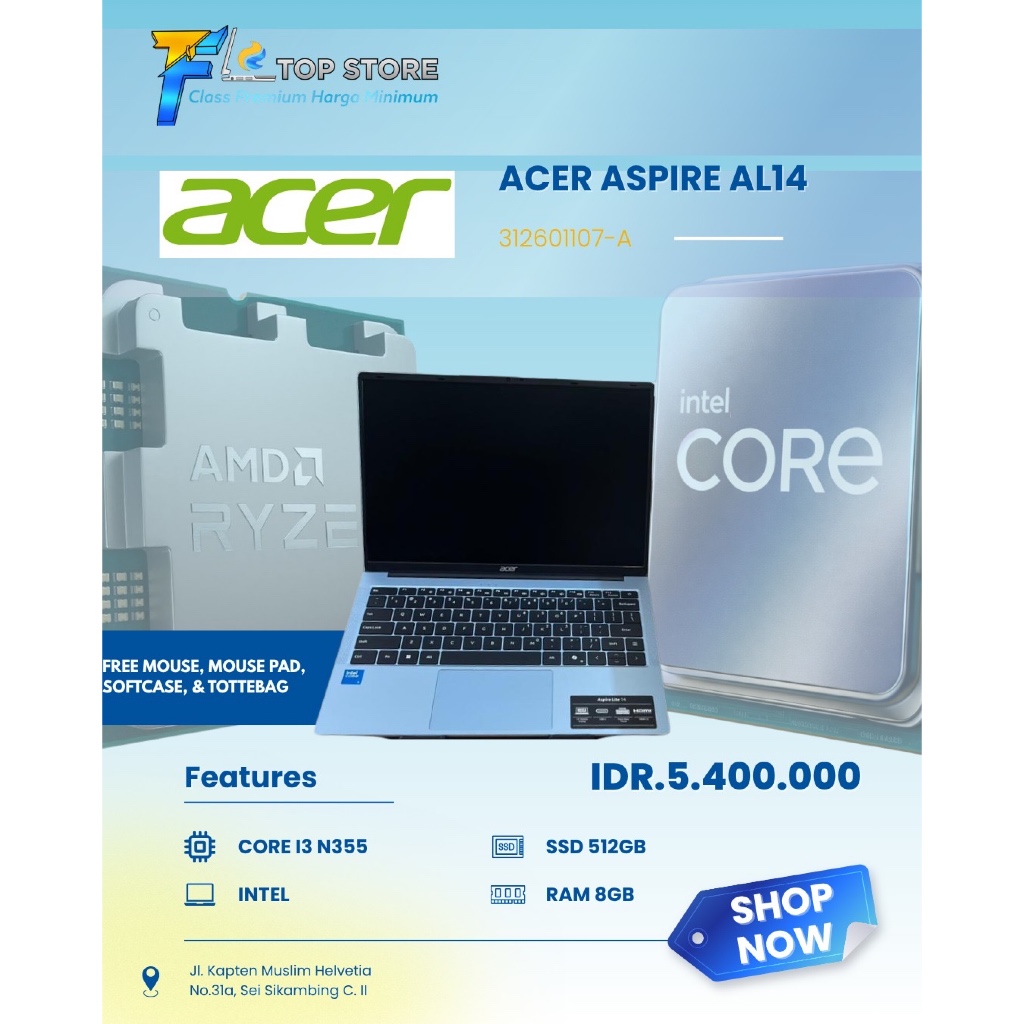 LAPTOP ACER ASPIRE AL14 INTEL CORE I3-N355 SSD 512/8GB