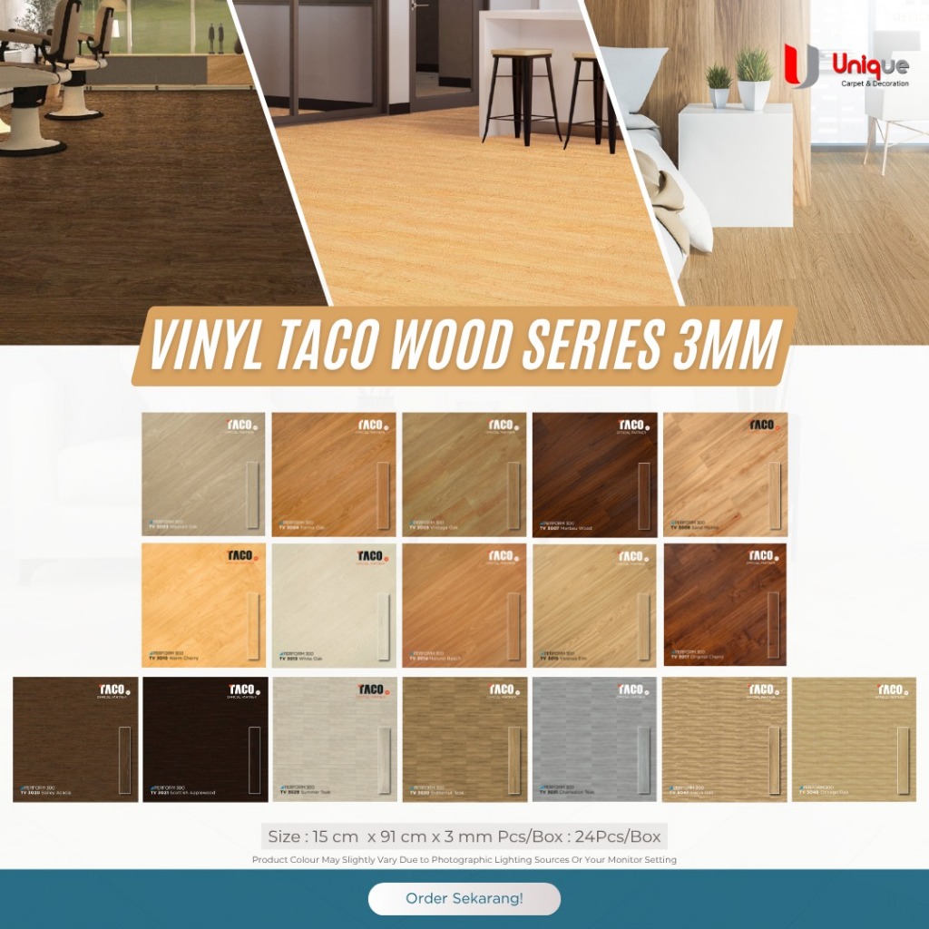 TACO - Vinyl Flooring 3mm Wood Series / Vinyl Tile / Vinyl Lembaran Motif Kayu