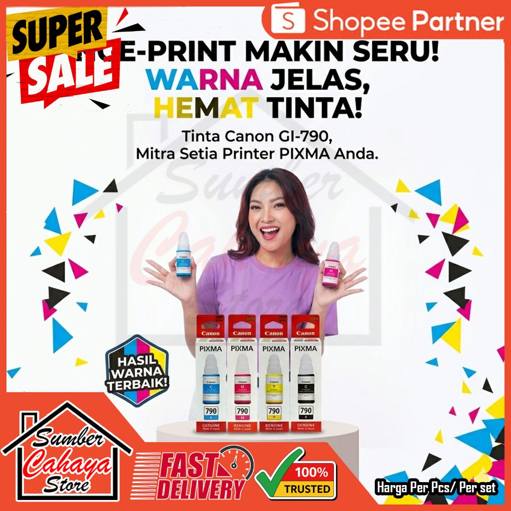 Canon Printer Tinta Gi 790 GI790 GI-790 Original Ori Refill Ink Refil 1set G1000 G2000 G3000 G4000 G