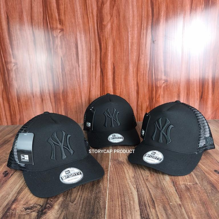 Topi Trucker Jaring NY Hitam Bordir Hitam - Topi Distro Pria Wanita Premium Adjustable