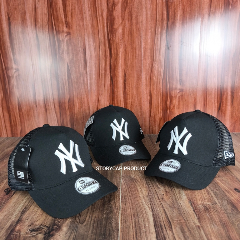 Topi Trucker Jaring NY Hitam Bordir Putih - Topi Distro Pria Wanita Premium Adjustable