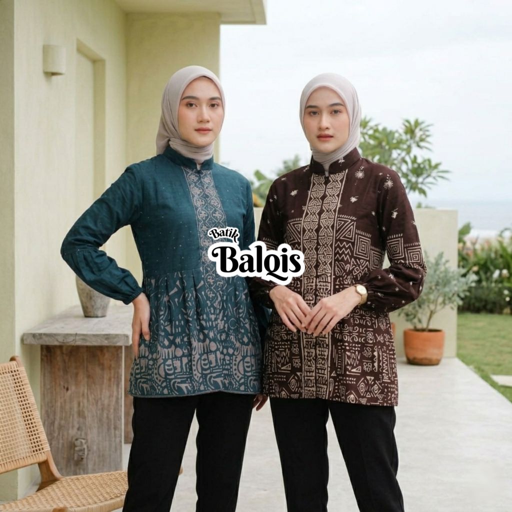 Batik Balqis Baju Atasan Wanita Lengan Balon Jumbo Blouse Kerja Kantor Modern