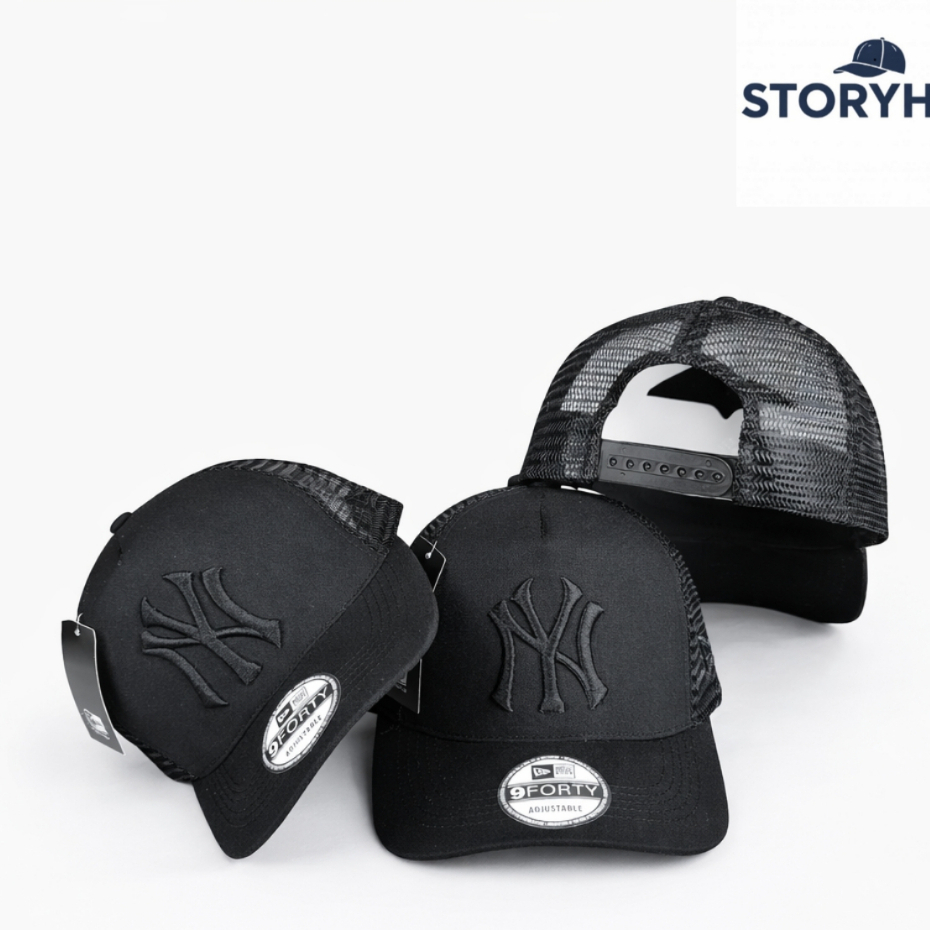 Topi Trucker Jaring NY Hitam Bordir Hitam