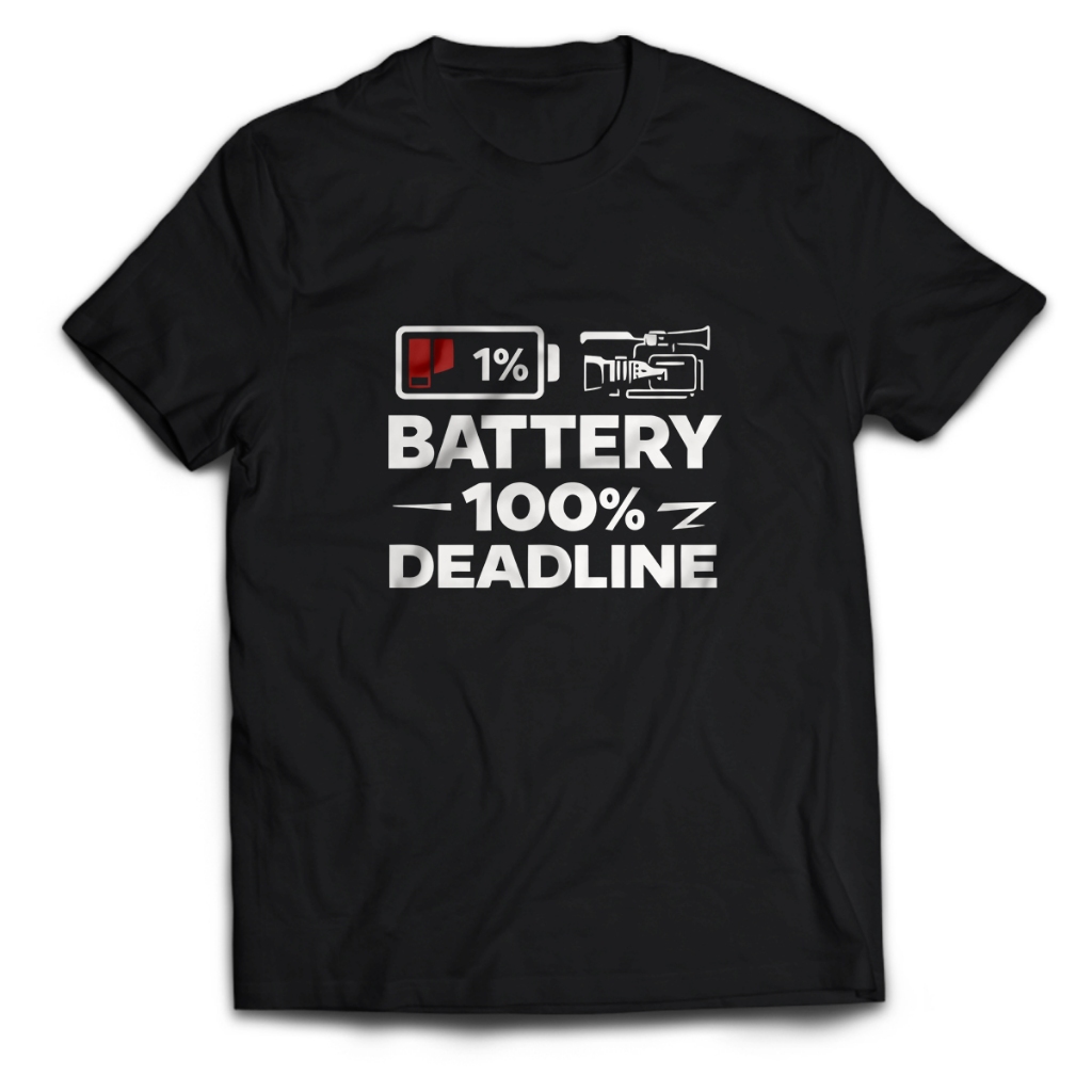 Kaos Pria Film Crew BATTERY 100% DEADLINE Dewasa Baju Atasan Unisex PakeKaos