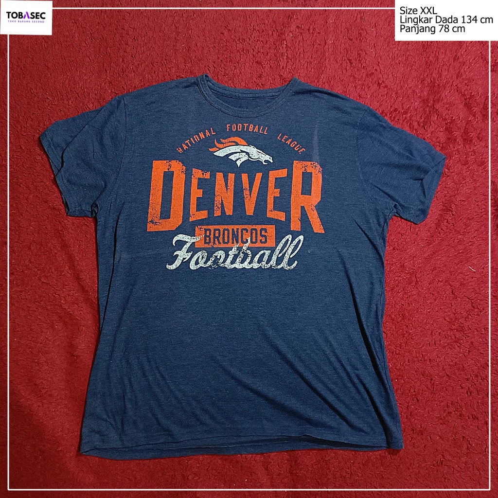 Kaos Baju Tshirt NFL Denver Broncos Football bahan katun Warna Navy Size XXL