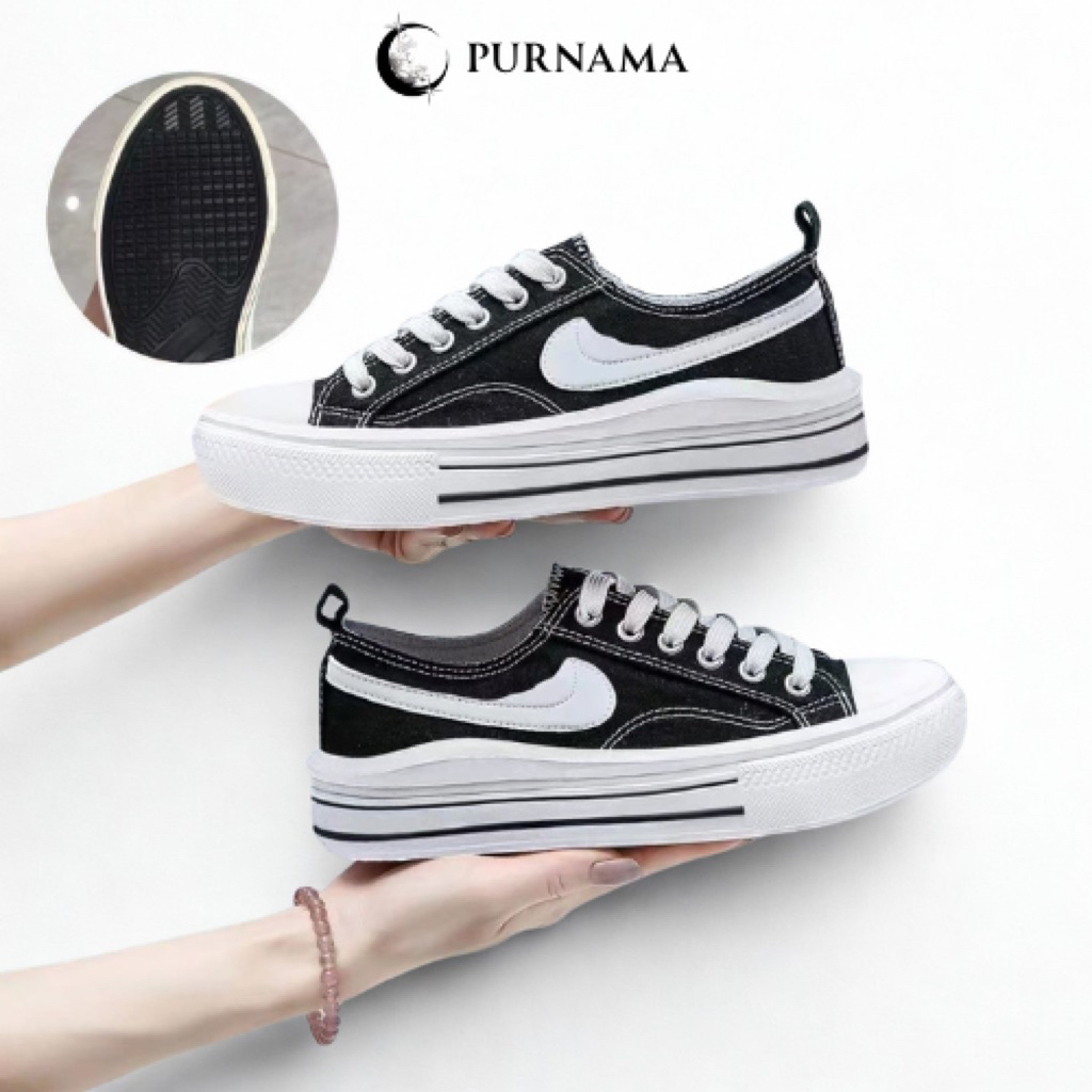 Sepatu Sneakers Hitam Putih Pria Wanita Casual Low Top Kanvas Nyaman Harian | sepatu sneakers hitam 