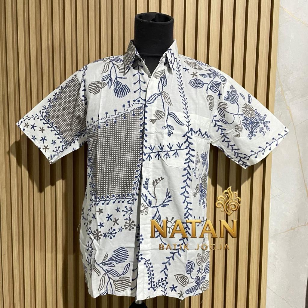 ABBAS HEM | KEMEJA PRIA Lengan Pendek Adem, Motif Batik, Termurah, Warna Putih Biru Pink Tosca Cokel