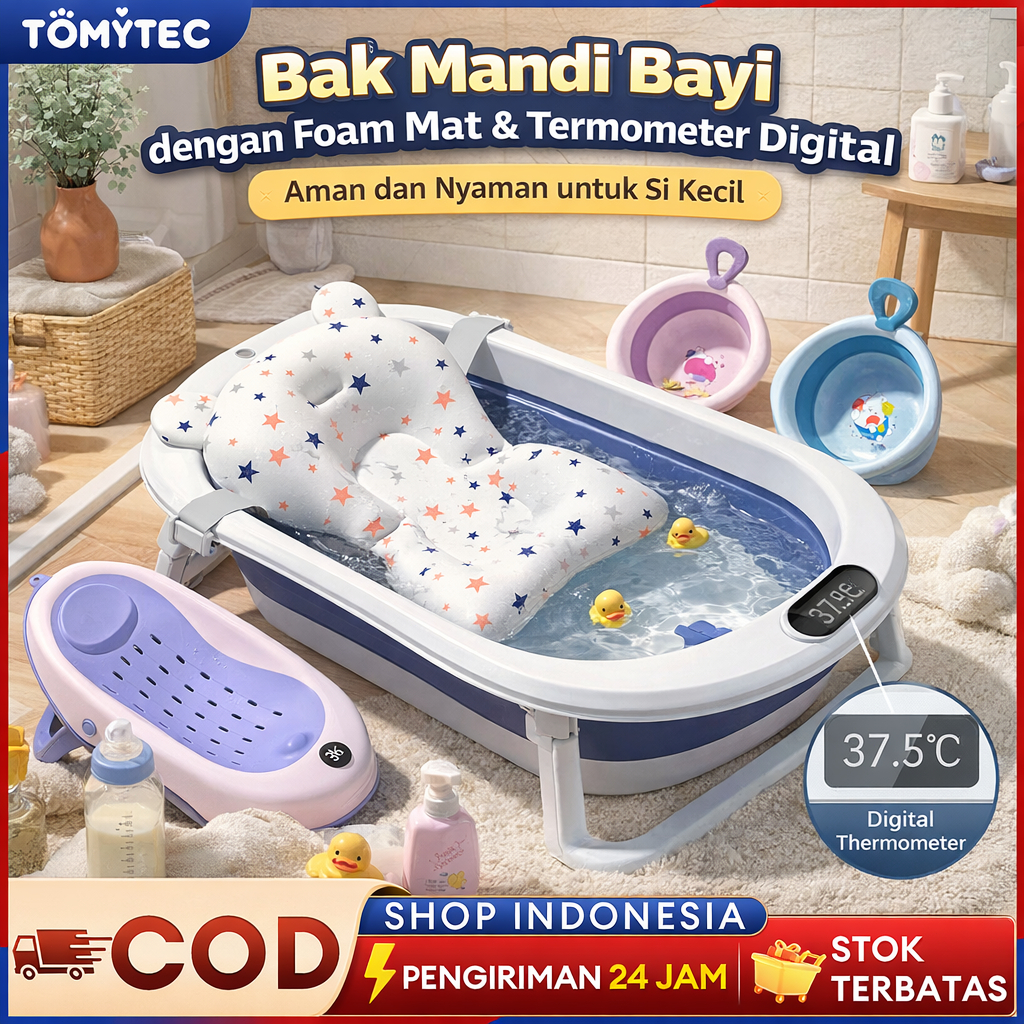 Bak Mandi Bayi Tempat Mandi Bak Mandi lipat bayi Bayi Premium Dengan Pengukur Suhu Tempat Mandi Bayi