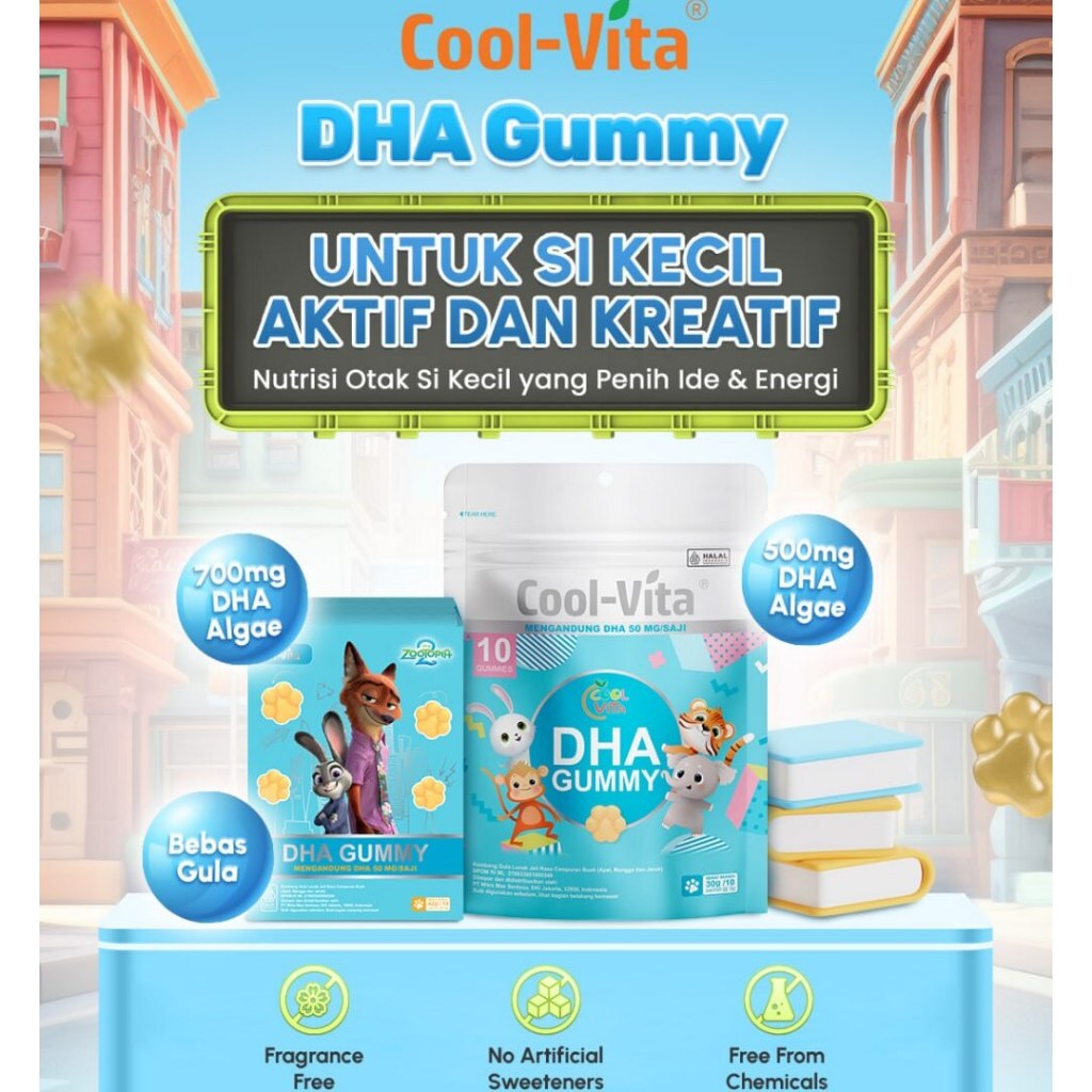 Cool-Vita DHA Gummy - Suplemen Otak & Mata Anak dengan Rasa Buah Segar Vitamin Anak Aktif Dan Pintar