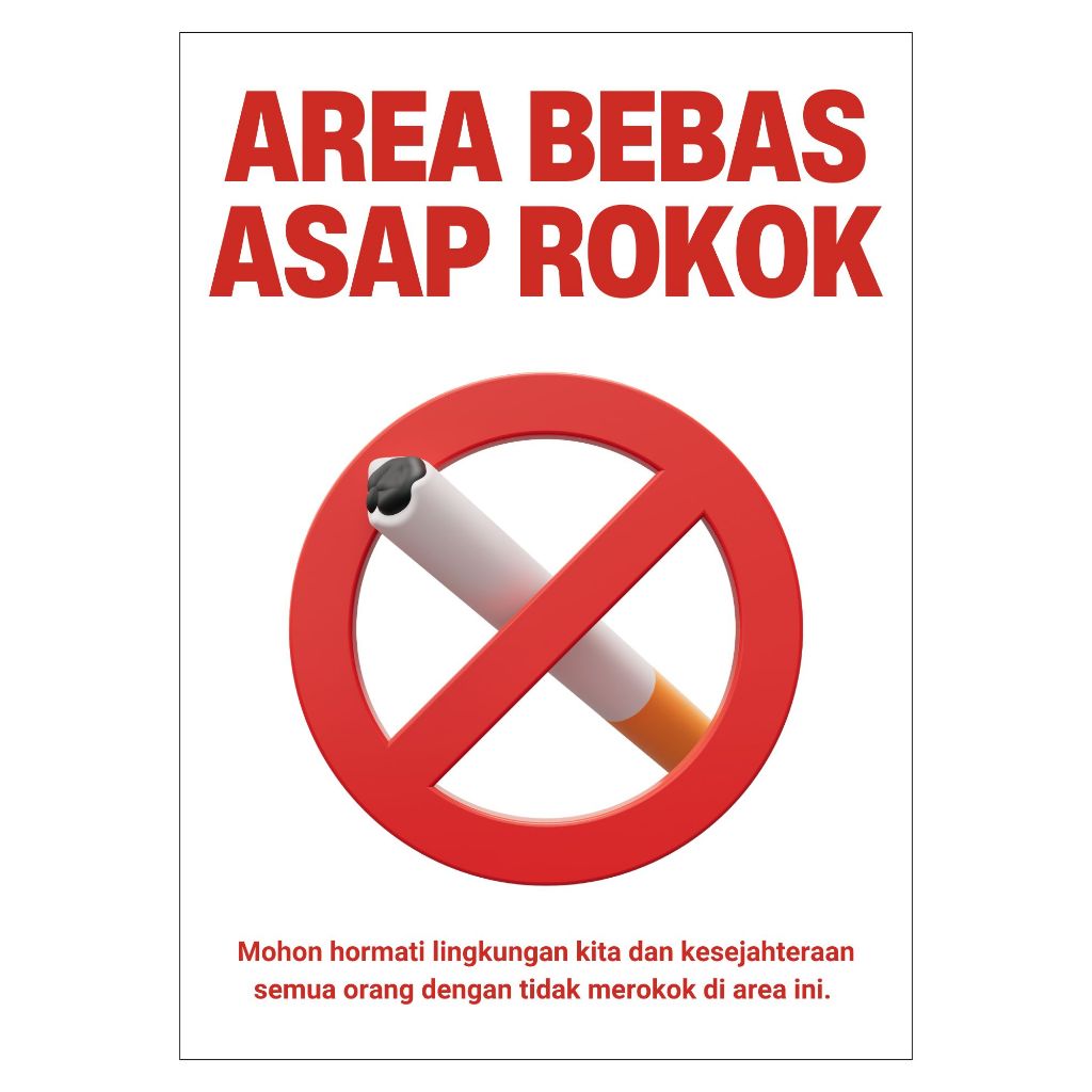 STIKER AREA BEBAS ASAP ROKOK (28CMx20CM).Vinyl ANTI AIR(SUDAH LAMINASI)