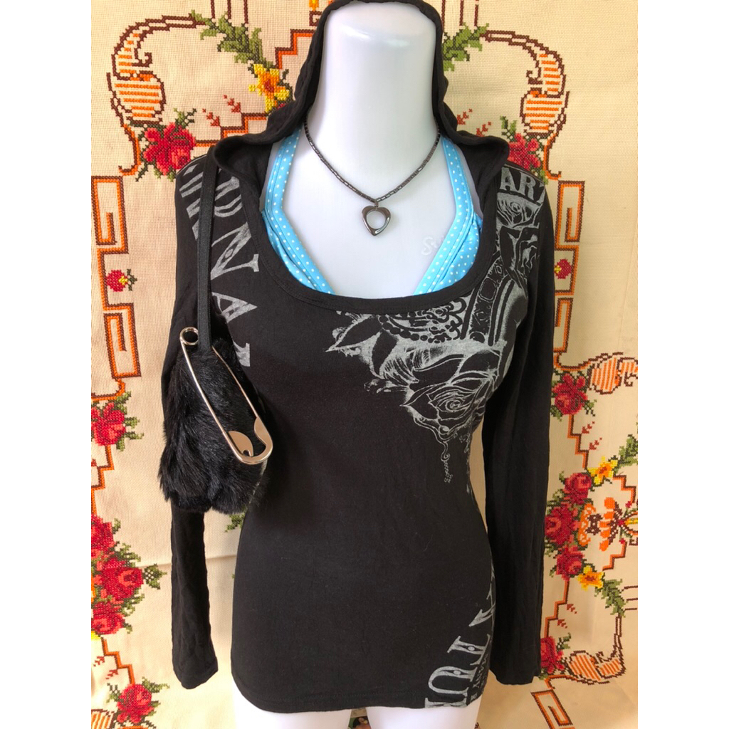 GLITZ IF SIX WAS NINE FITTED HOODIE TOP AUTHENTIC VINTAGE 90S/Y2K STYLE