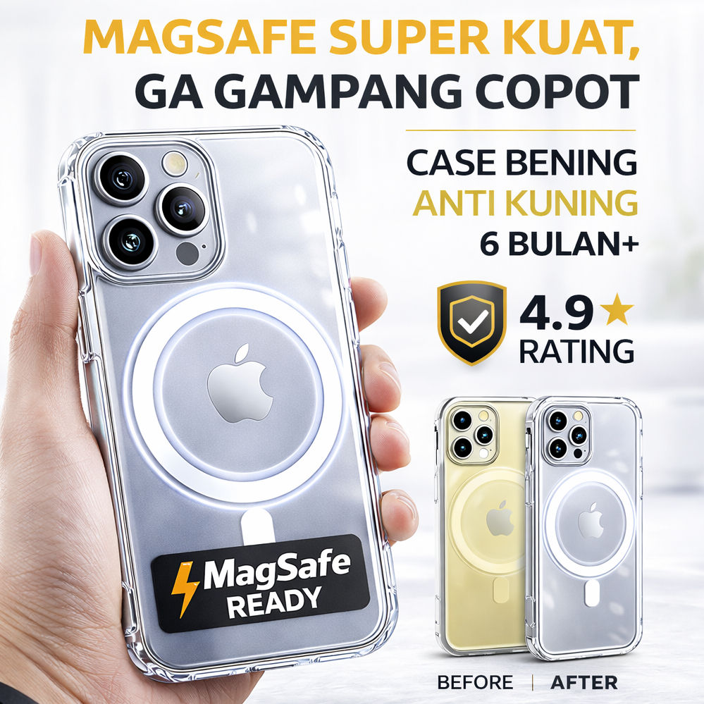 Case iPhone MagSafe Clear Premium Magnetic Clear  | Anti Shock Soft Case | Anti Yellow Camera Protec