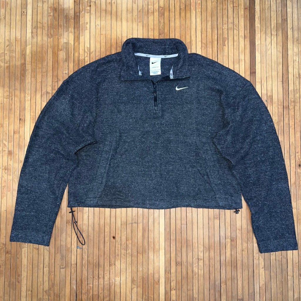 NIKE WOMENS GREY SPORTWEAR EMBROIDERED LOGO HALF ZIP CROPPED SWEATER JACKET play cdg