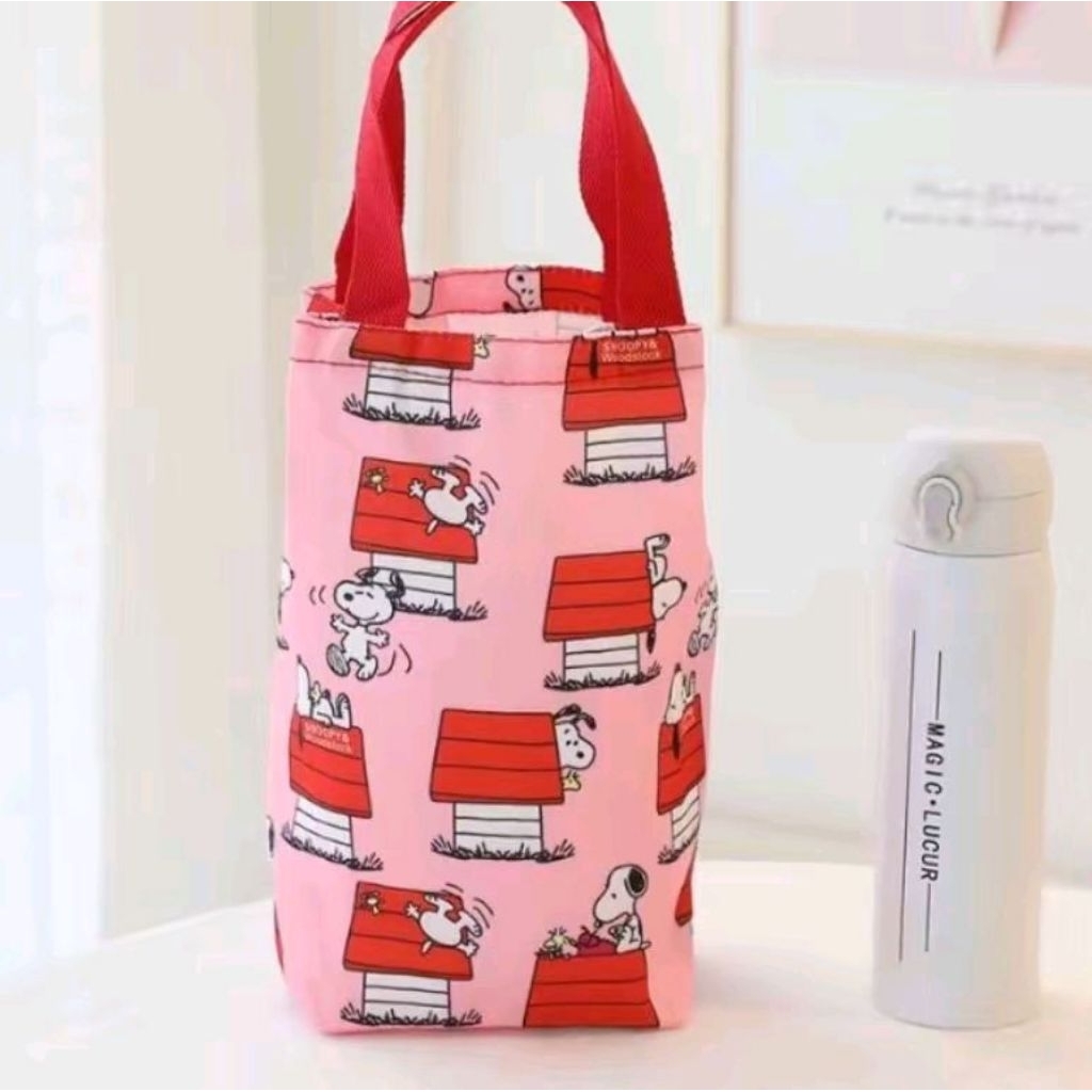 Snoopy bottle bag kanvas polyester | tas tumbler kanvas polyester Snoopy new stok