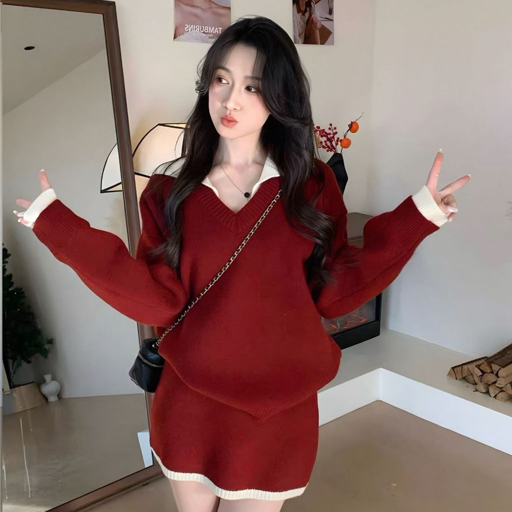 Set Wanita Import Fashion Ootd Rajut Import Setelan Rok Rajut Import Kekinian Pakaian Set Fashion