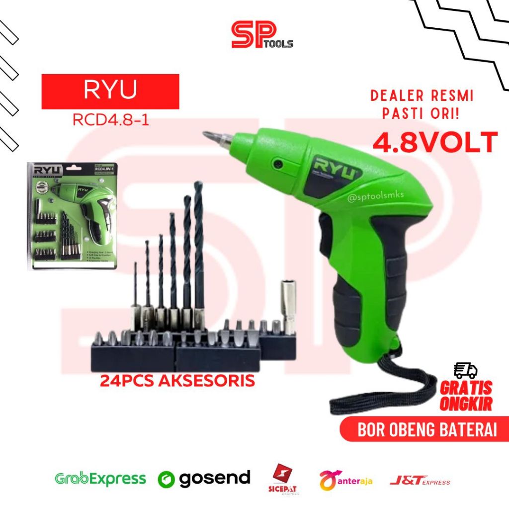 MESIN BOR OBENG SCREWDRIVER BIT CORDLESS CAS BATERAI 4.8V RYU RCD 4.8V / RCD4.8V