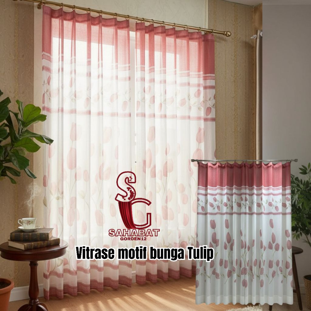 Vitrase Motif Bunga Tulip Mewah Vitrase Daleman Gordyn Bahan Import