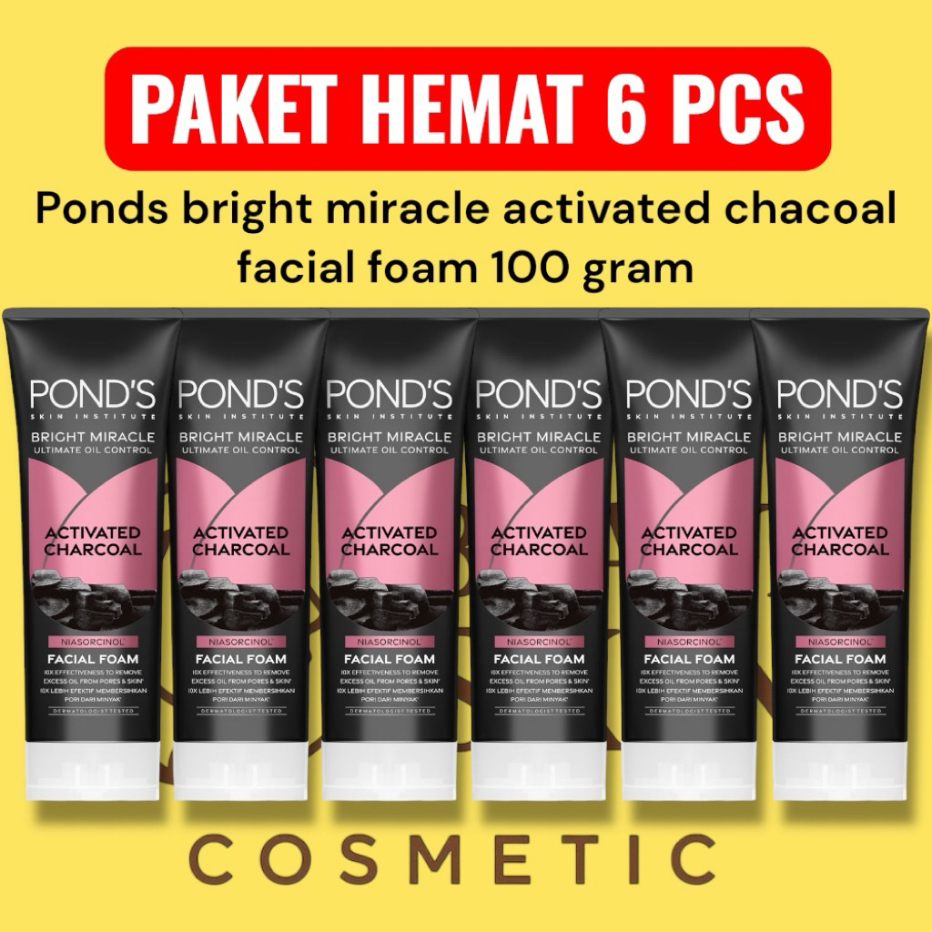 (paket hemat 6 pcs) ponds bright miracle activated charcoal facial foam 100 gram
