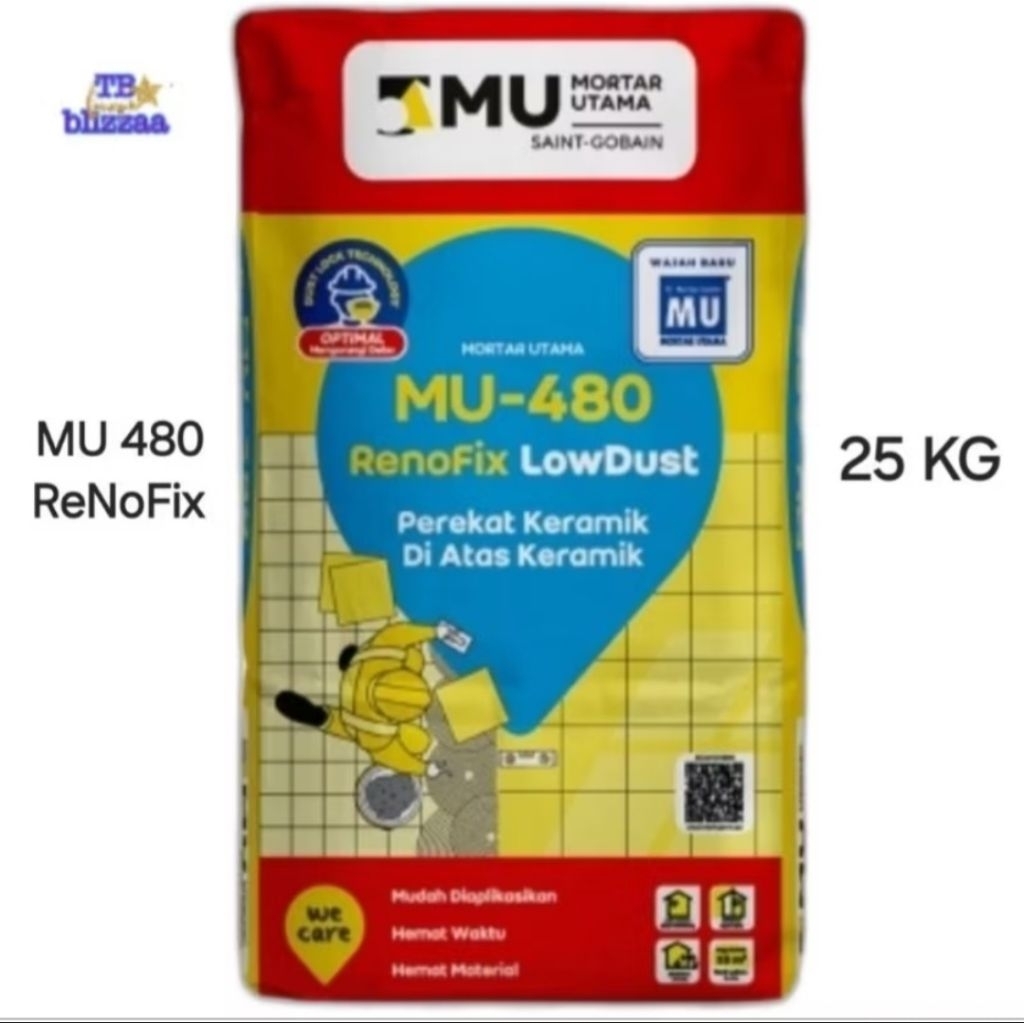 Mortar Utama MU 480 Renofix Perekat Keramik diatas Keramik MU480 Renofix 25kg MU480 Per 1 Sak