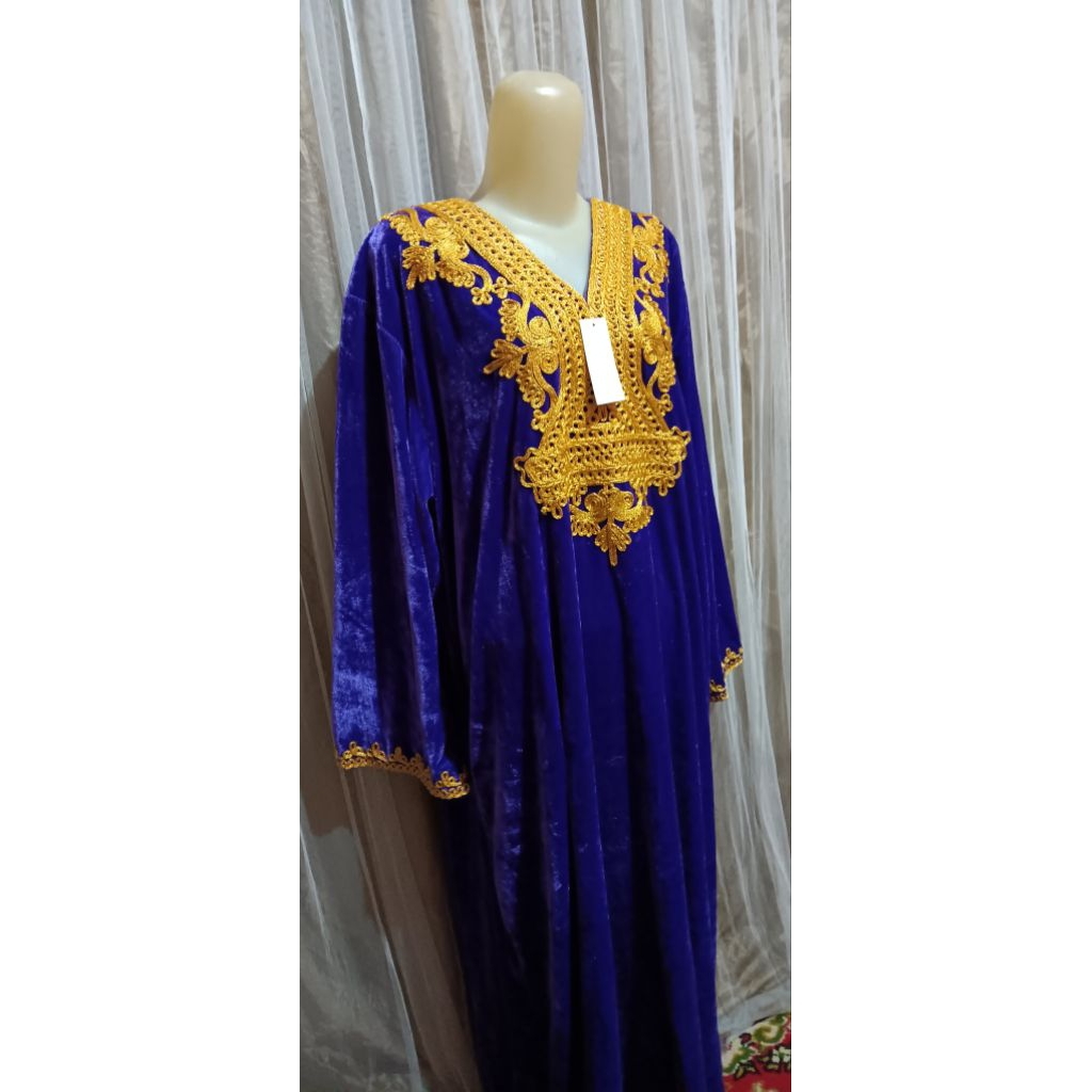 Gamis beludru ungu bordir mewah ori