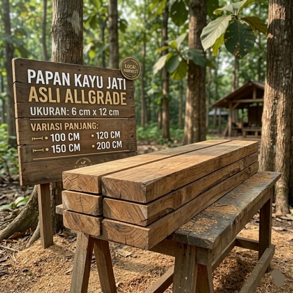 Balok Kayu Tebal 6 cm Jati Asli Allgrade Ukuran 6x12x150 cm Serut Halus Rapi - woodisa -