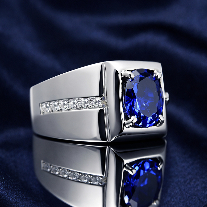 Cincin Perak 950 Pria Original EB80 - Ring Ikat Batu Akik Permata Mewah Custom Handmade & Size