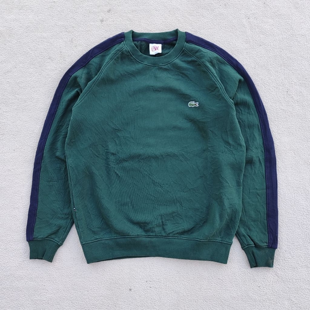 Lacoste Live Sweatshirt SH1482 Striped Sleeve Green Crewneck