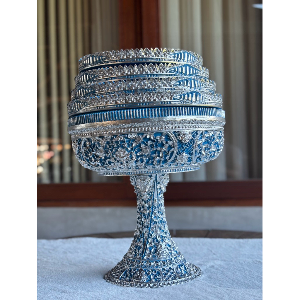 Dulang Genitri 32cm Ice Blue Susun 4 Bahan Fiber Tebal Dulang Banten Upacara Bali