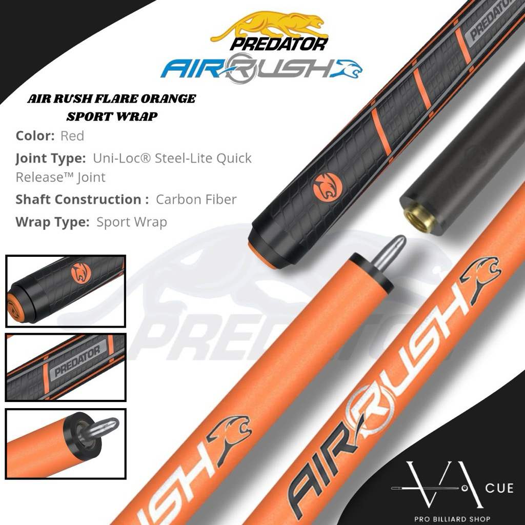 Predator Air Rush Flare Orange Sport Wrap Jump Cue - Stick Jump Predator Air Rush Flare Orange Stik 