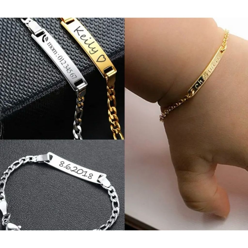 36. gelang rantai bayi emas anti karat free nama 3pcs