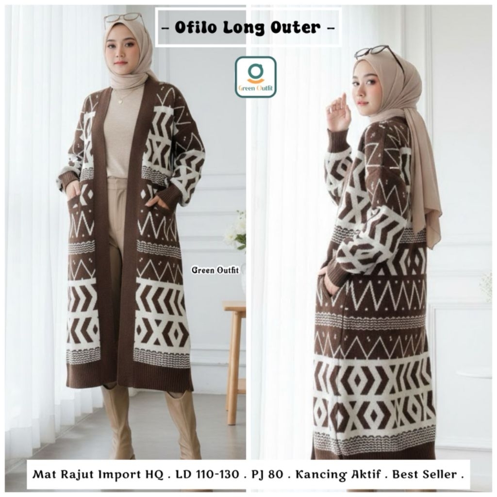 Green Outfit - Filli Girly Ofilio Long Outer | Cardigan Panjang Wanita  Motif Rajut Premium
