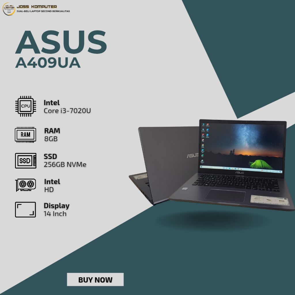 ASUS A409UA INTEL CORE I3-7020U/ RAM 8GB/ SSD 256GB NVME/ 14"