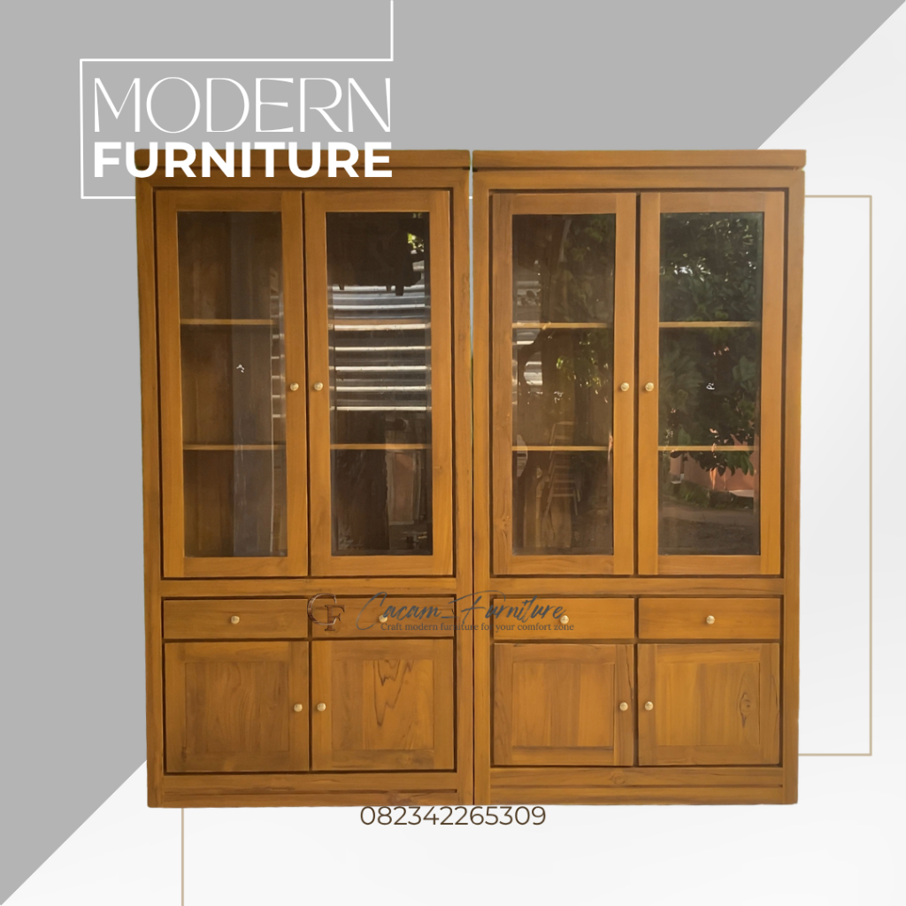 LEMARI PAJANGAN | LEMARI BUKU KAYU JATI PINTU 2