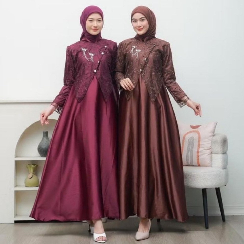 DRESS SAHARA Gamis Lebaran Dress Janggan Busui Frendly Gaun Velvet Pesta Mix Brukat