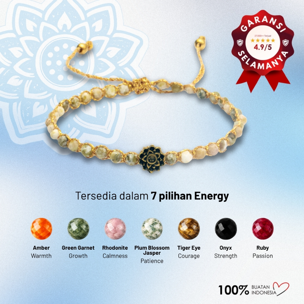 Maknavara - Lotus of Peace - Energy - RDNB Jewelry - Gelang Wanita/Pria - Batu Alam Natural - Gelang
