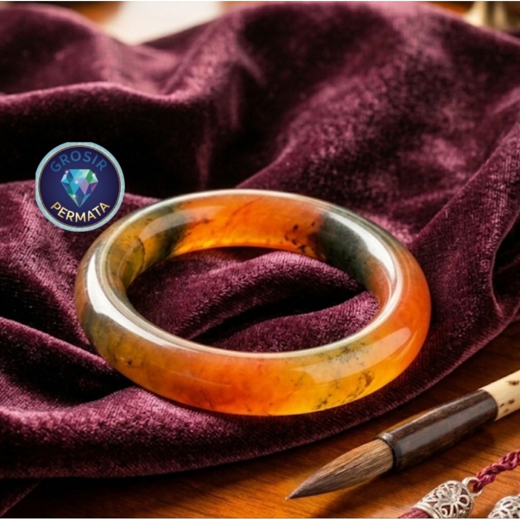 Gelang batu giok pelangi bangle pipa