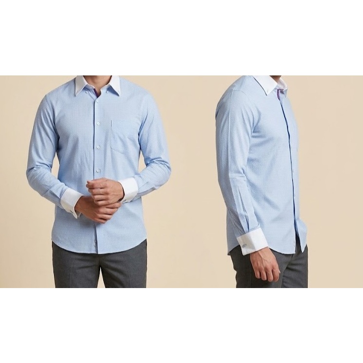 Kemeja Pria Lengan Panjang Two Tone Blue White
