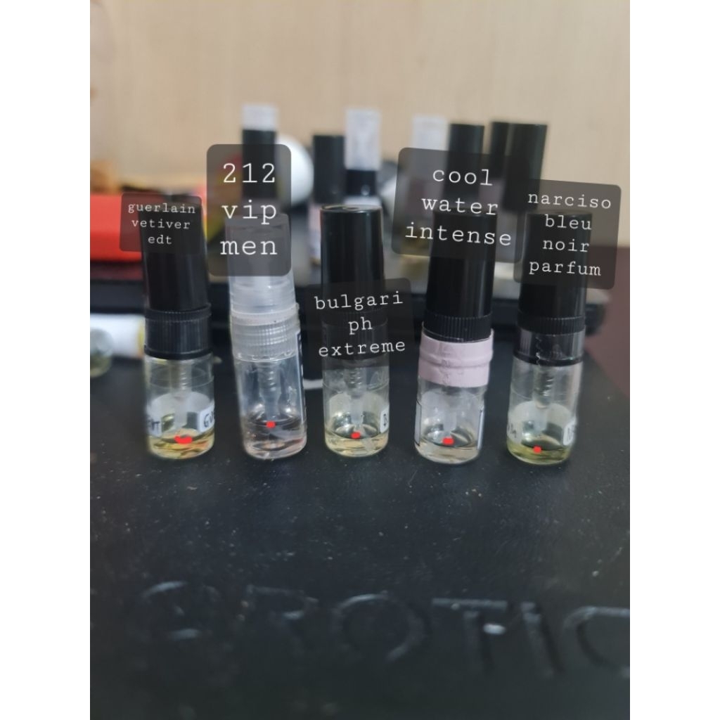 decant vial parfum  guerl*in vetiver edt, bulg*ri pour homme extreme, david*ff cool water intense, n