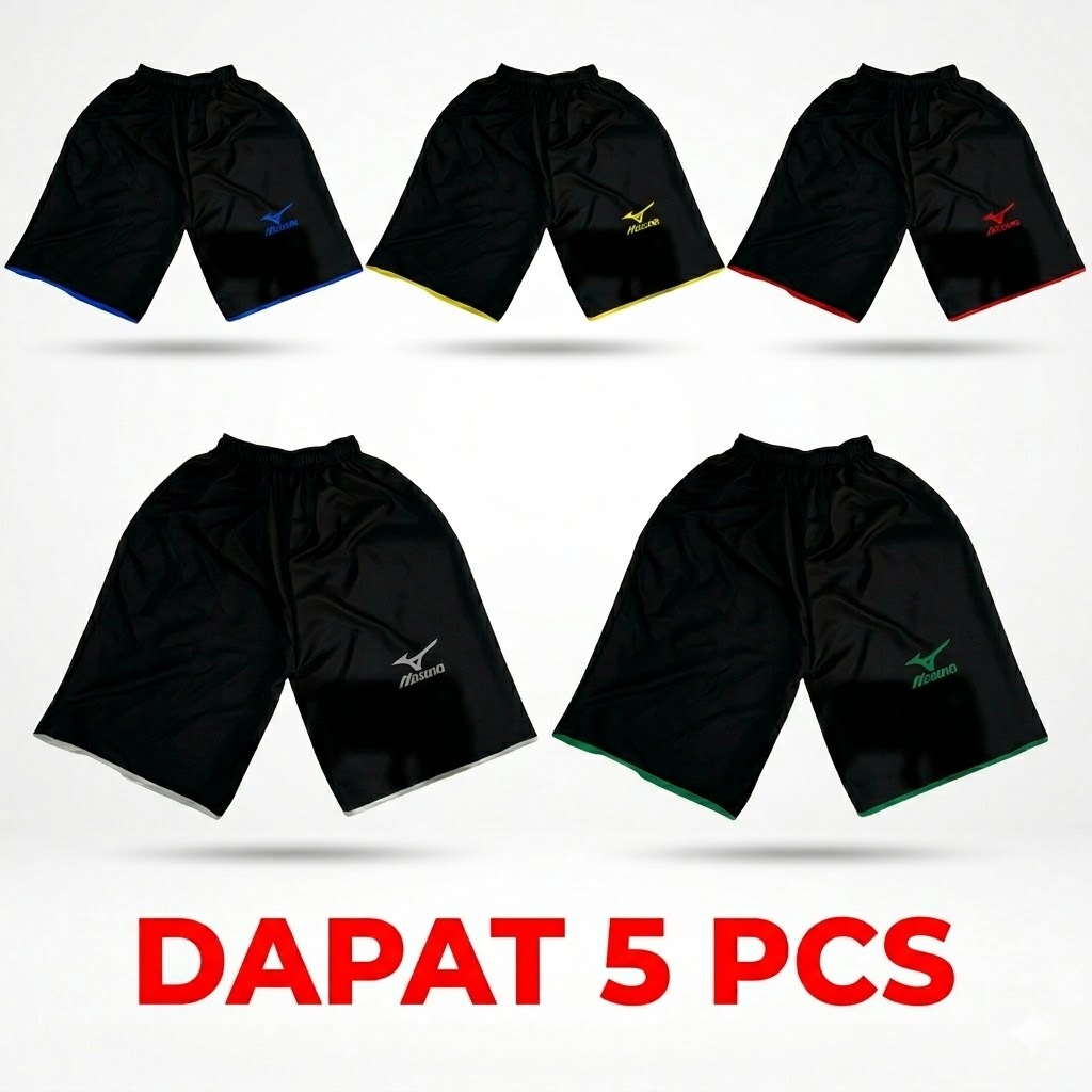 Paket 5 Pcs Celana Pendek Mizuno Pria Olahraga Voli Futsal Sepak Bola Badminton Lari Jogging Gym Fit